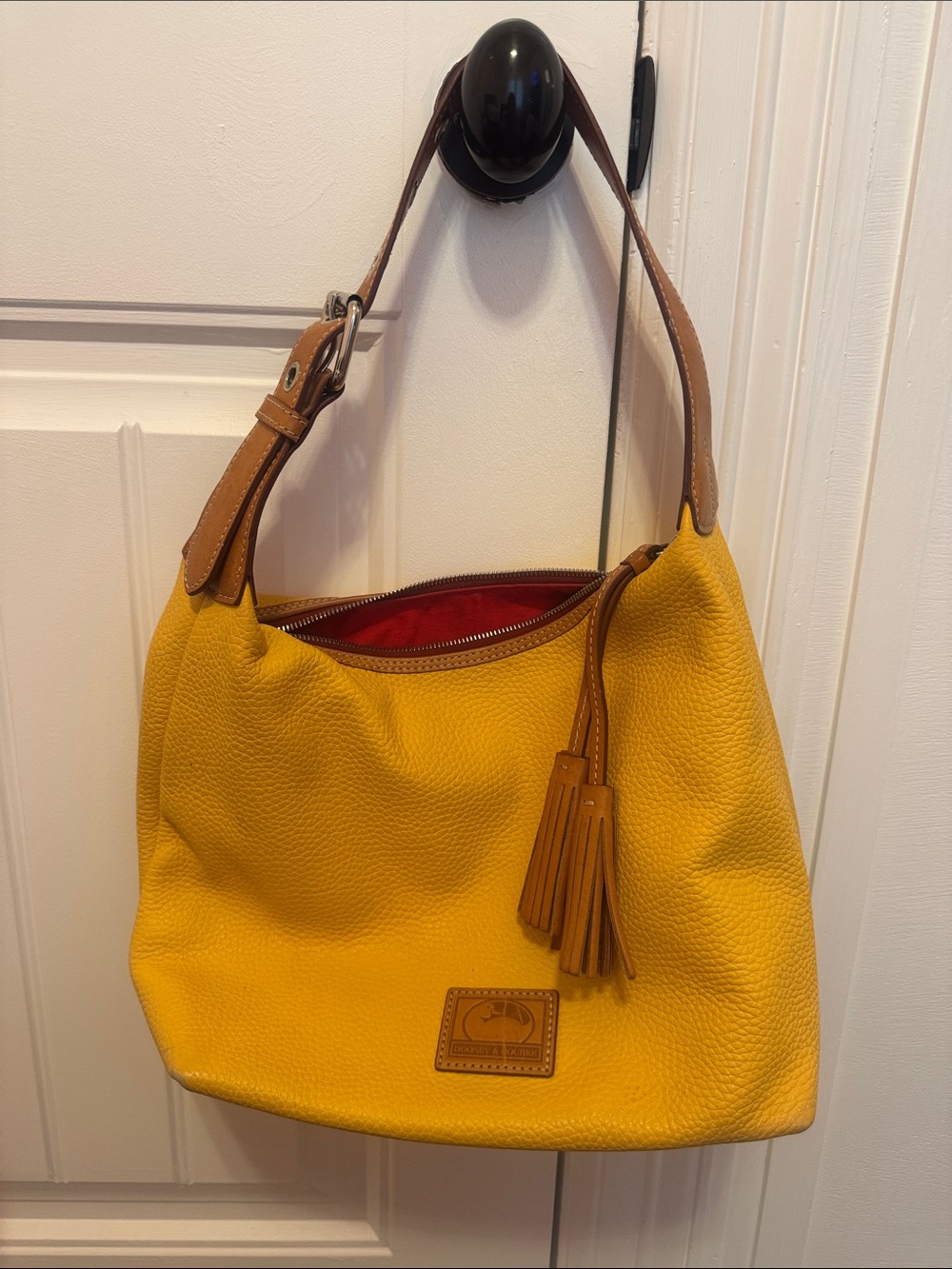 DOONEY & BOURKE Yellow Leather Shoulder Bag with Tassel Accent